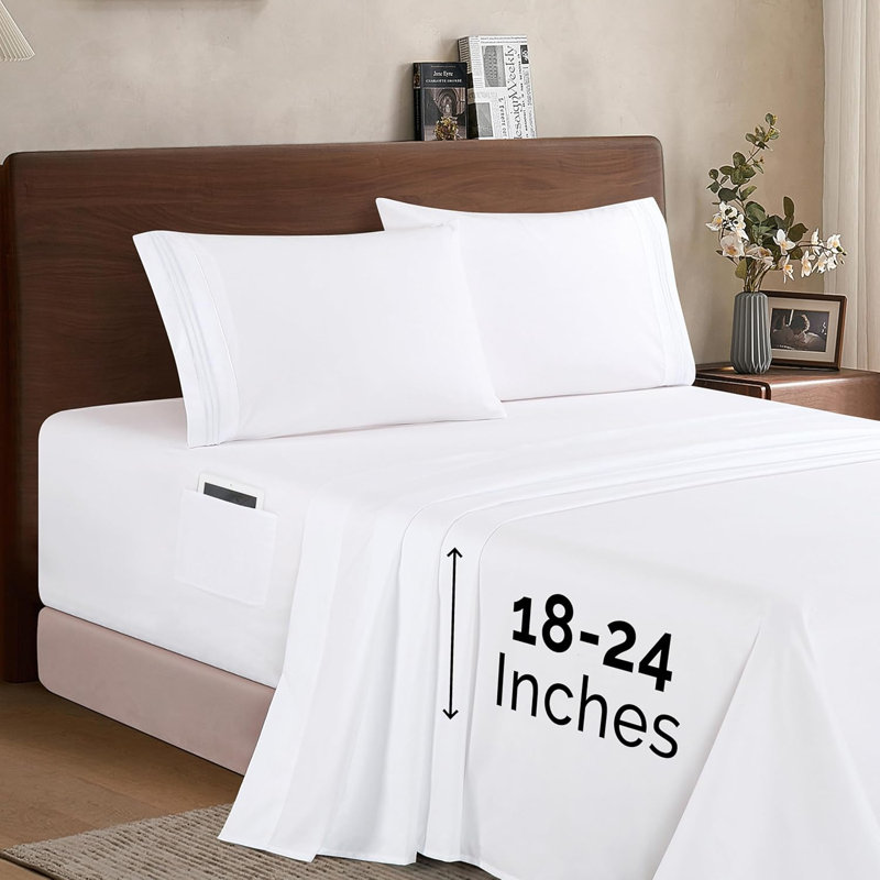 Elegant Comfort Luxury 1500 Premium Hotel Quality Microfiber 4-Piece Sheet Set - Soft, All Around Elastic 18-24 Inches Deep Fitted Sheet - Extra Deep Pocket Sheets