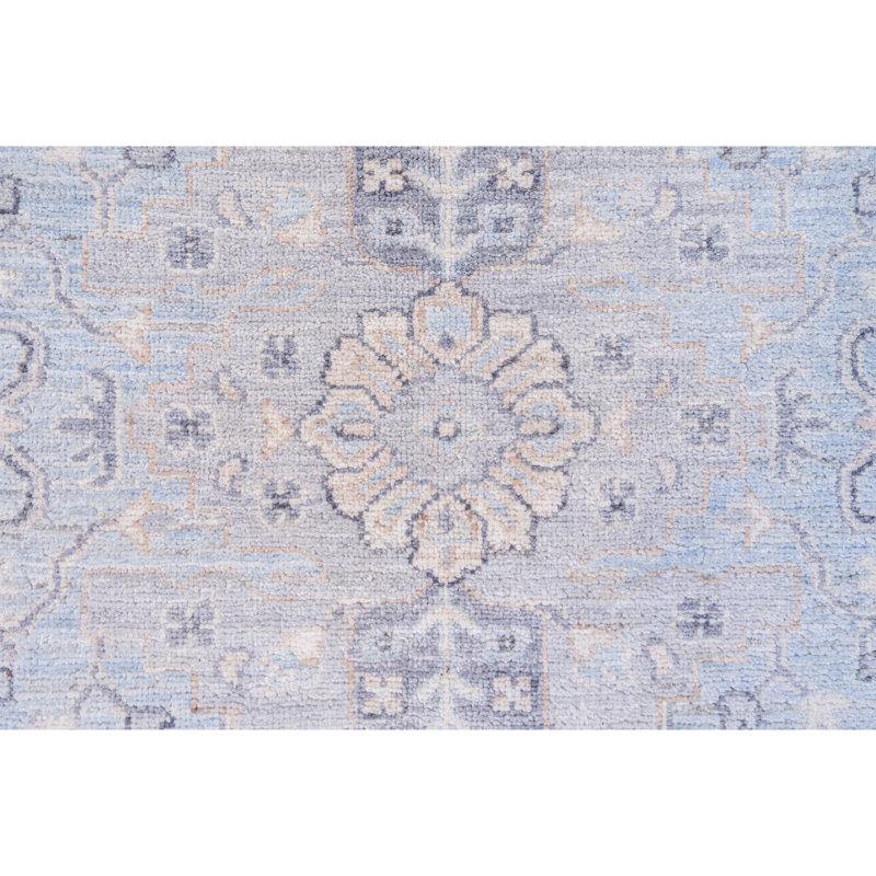 Tapis unique ivoire / bleu clair / gris de 7 pi 10 po x 9 pi 11 po