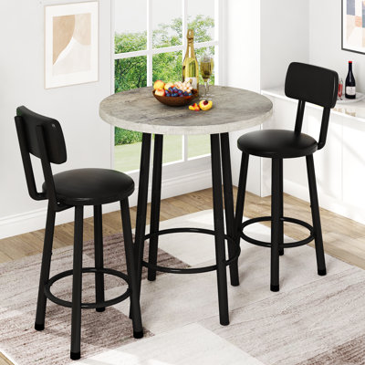 Ensemble de table de bar 3 pièces, table de pub ronde à haut plateau avec 2 tabourets de dossier, ensemble bistro moderne pour cuisine, appartement, bar