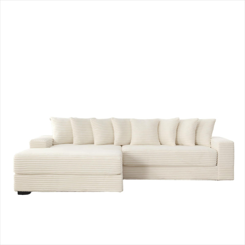 Canapé en L avec méridienne beige, Polyester beige