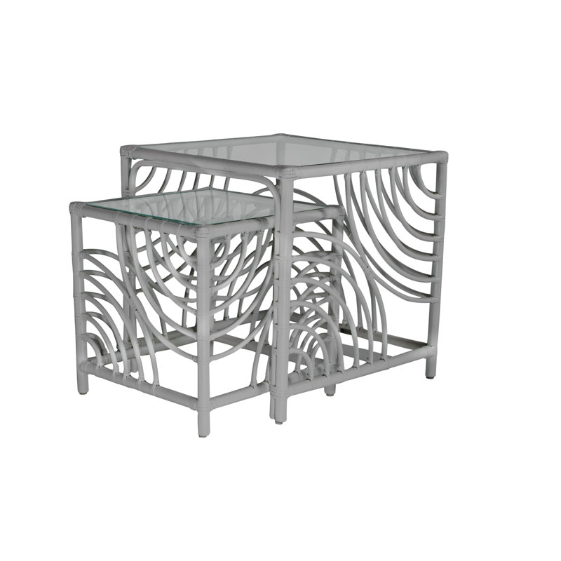 Swirl Glass Nesting End Table, Light Gray