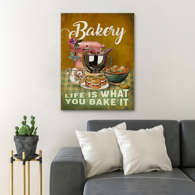 Baking Machine And Cake And Tea - Wrapped Canvas Graphic Art