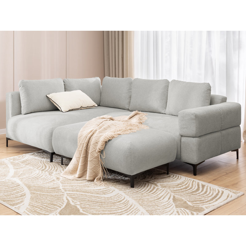 6 Seater Corner Sofa, Light Grey, Left Hand Facing
