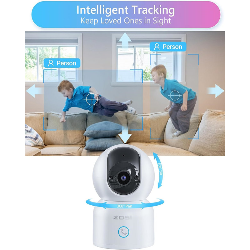 2MP 360 PTZ Indoor Baby /Pet Security Camera with Human Tracking, 2-Way Call