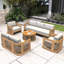-Piece Outdoor Solid Wood & Rope Sofa Set with Coffee Table for 7