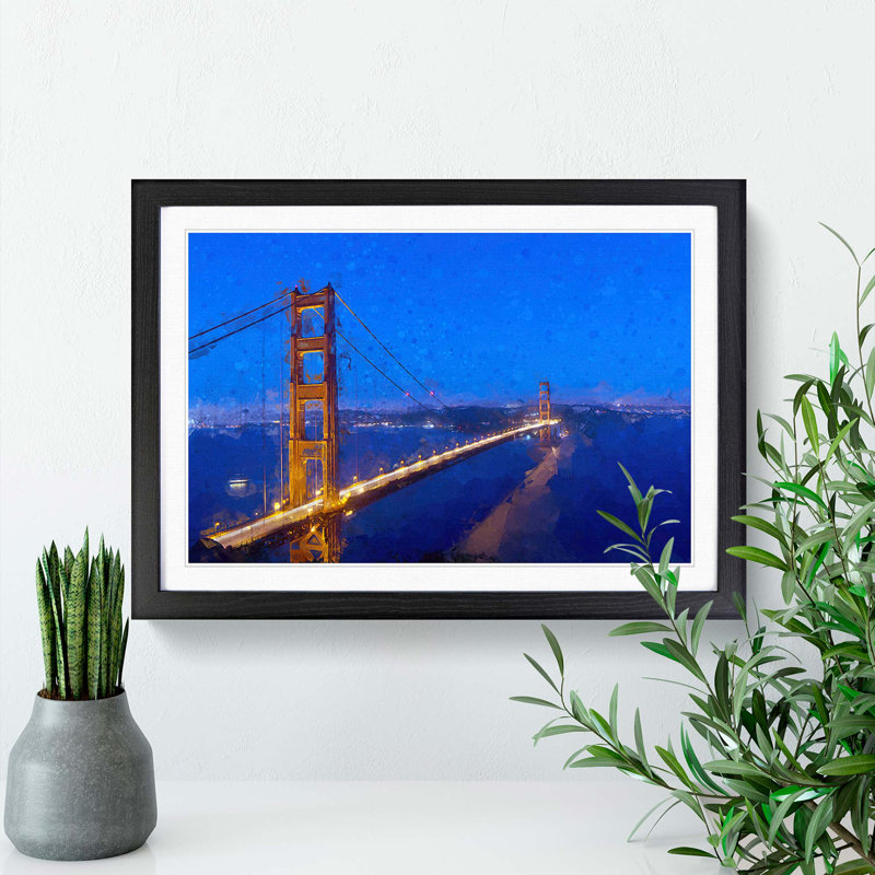 Golden Gate Suspension Bridge in Abstract - Picture Frame Graphic Art Print, 36cm H x 48cm W x 2cm D, Black Framed