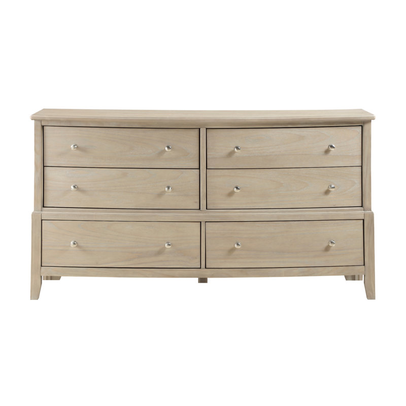 Commode à six tiroirs de style maison de campagne classique avec finition beige et meubles de chambre à coucher en bois 1Pc durable (comprend la commode seulement et non le miroir)