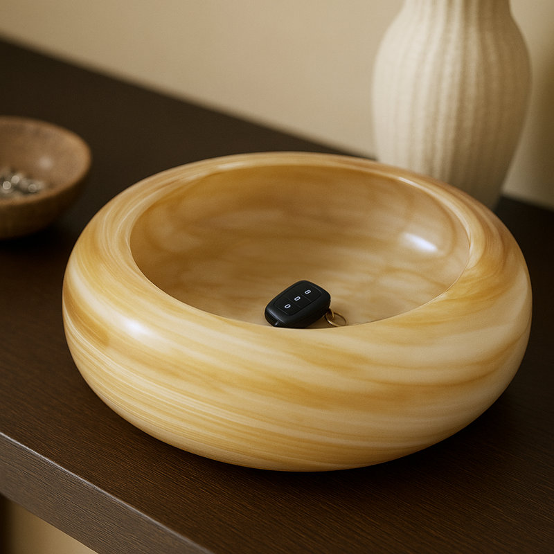 Bol rond rond en verre avec motif tourbillon - Bol décoratif moderne pour décoration intérieure, table d'appoint de chambre à coucher ou tablette - 19 po, orange