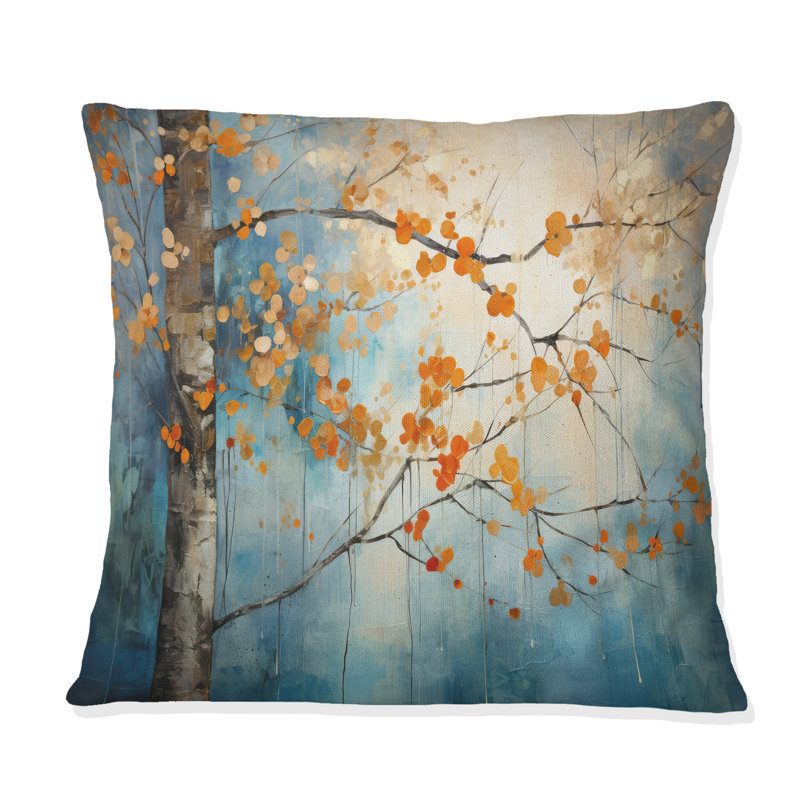 Érable orange sarcelle brillant incandescent II - Coussin imprimé érable, H 16 po x l 16 po