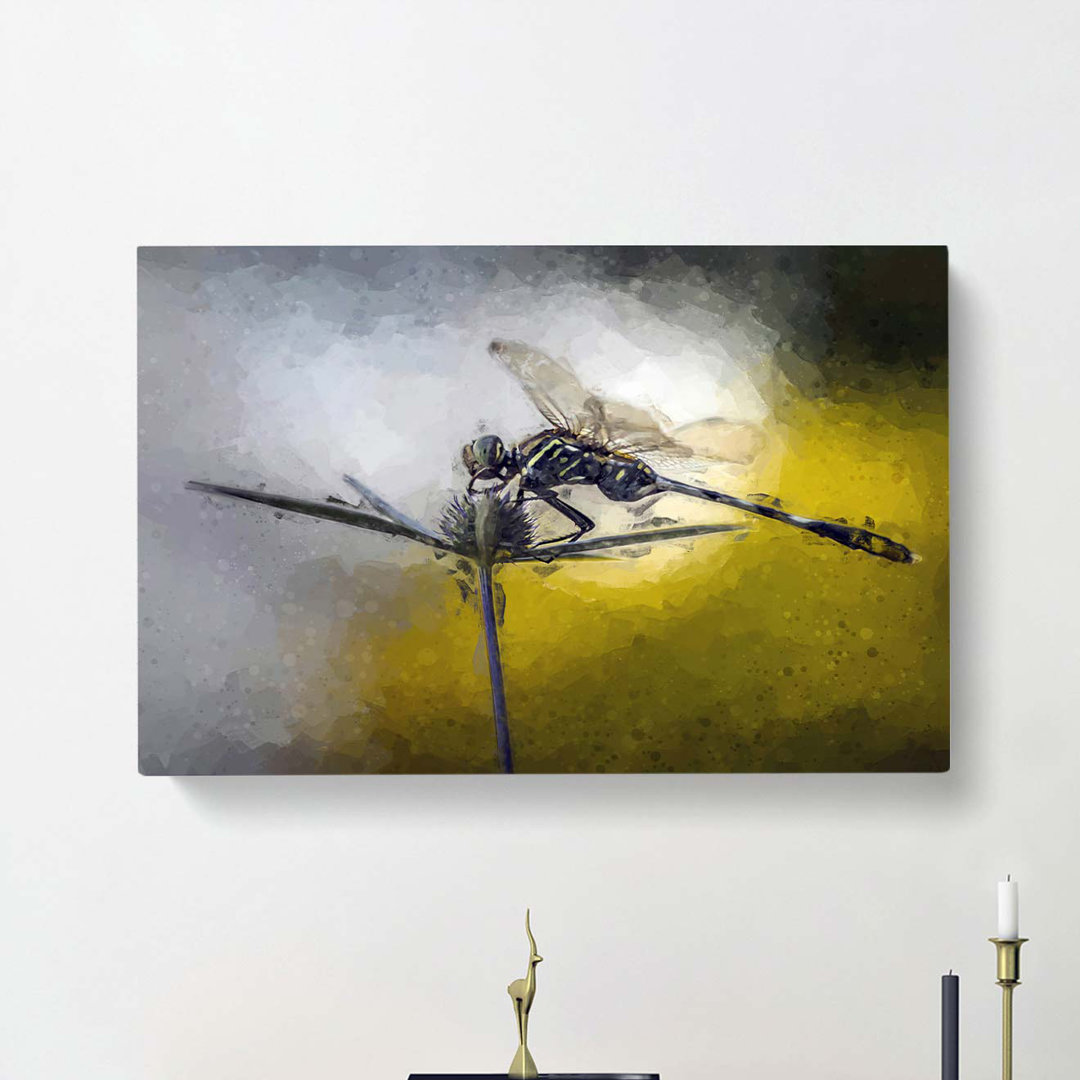 Dragonfly upon a Thistle in Abstract - Wrapped Canvas