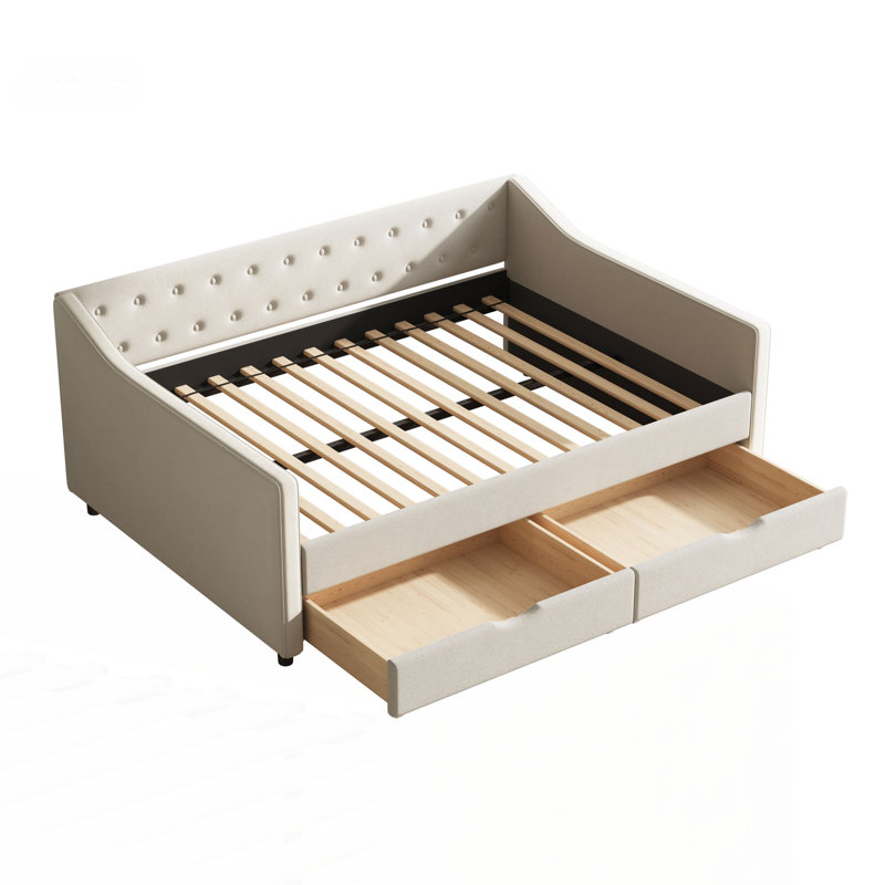 Full Size Daybed with Drawers, Beige