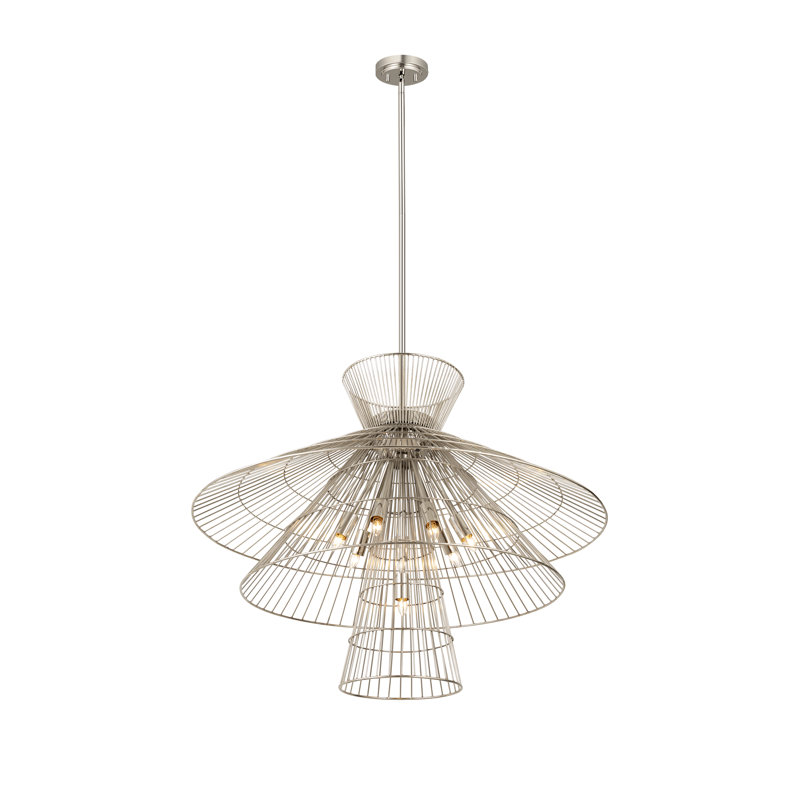 Lustre géométrique unique à 8 lumières Bowry, Nickel poli