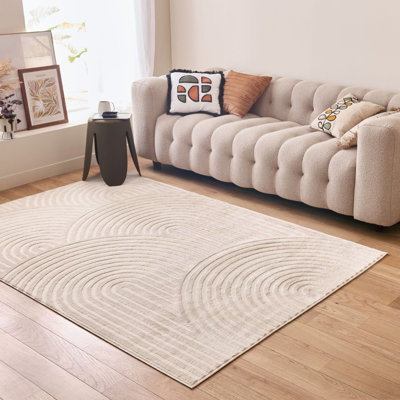 Aura Collection Living Room Rugs Wavy Design in Cream
