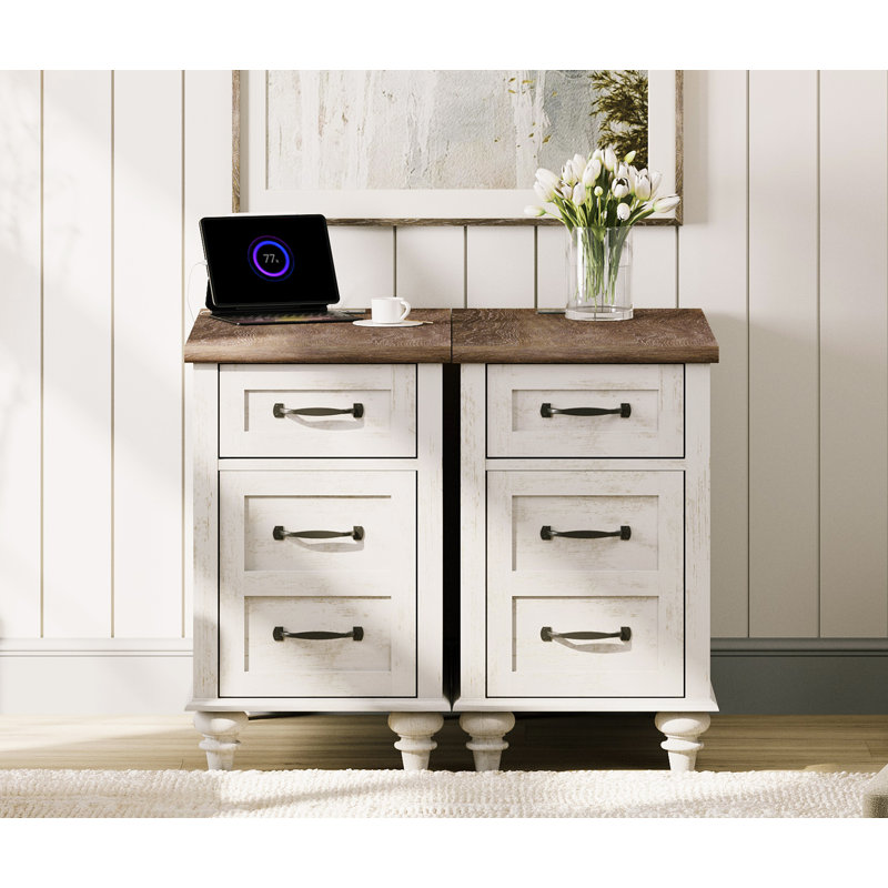 Scarlett 25'' Tall 1 - Drawer Nightstand in White&Brown, Antique White/Antique Brown