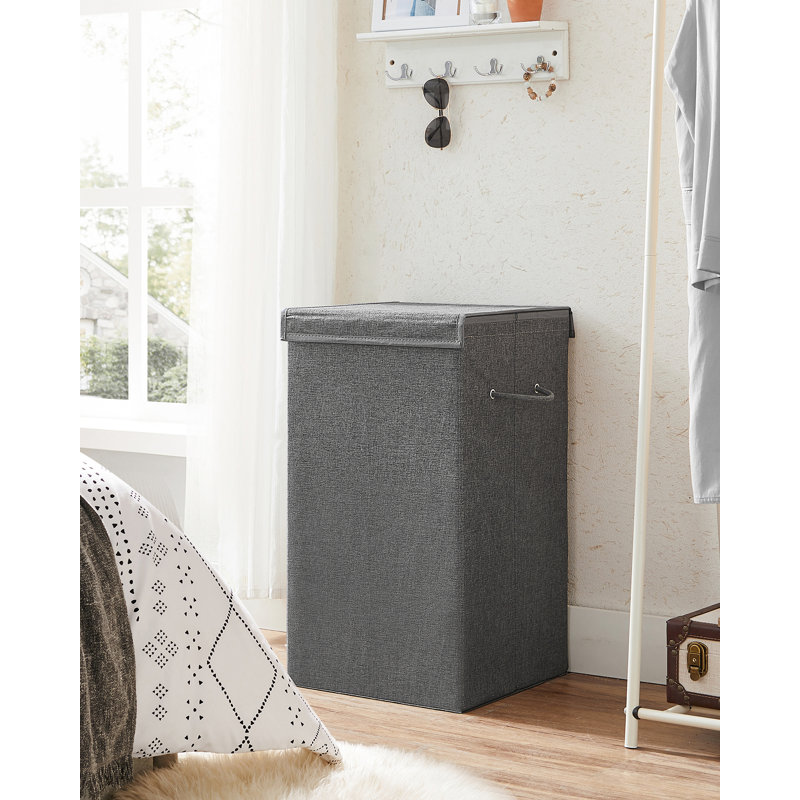 Wood Laundry Hamper with Handles, Dark Grey