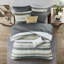 Literie en seersucker jaune double / grand - 8 pièces avec édredon, bourre de coussins décoratifs texturés à rayures aquarelle, gris et motif-118650018-118650020