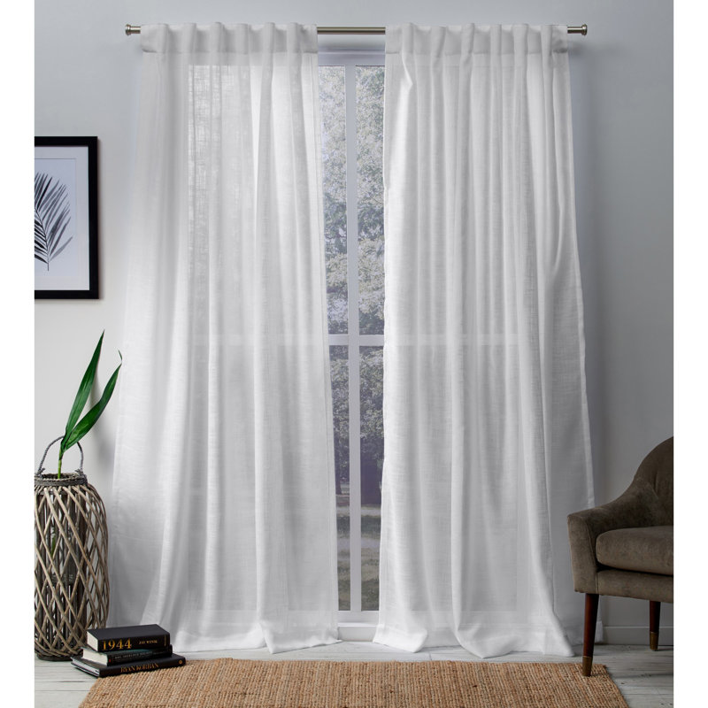 Paire de rideaux semi-transparents Leon, Blanc, l 54 po x L 108 po