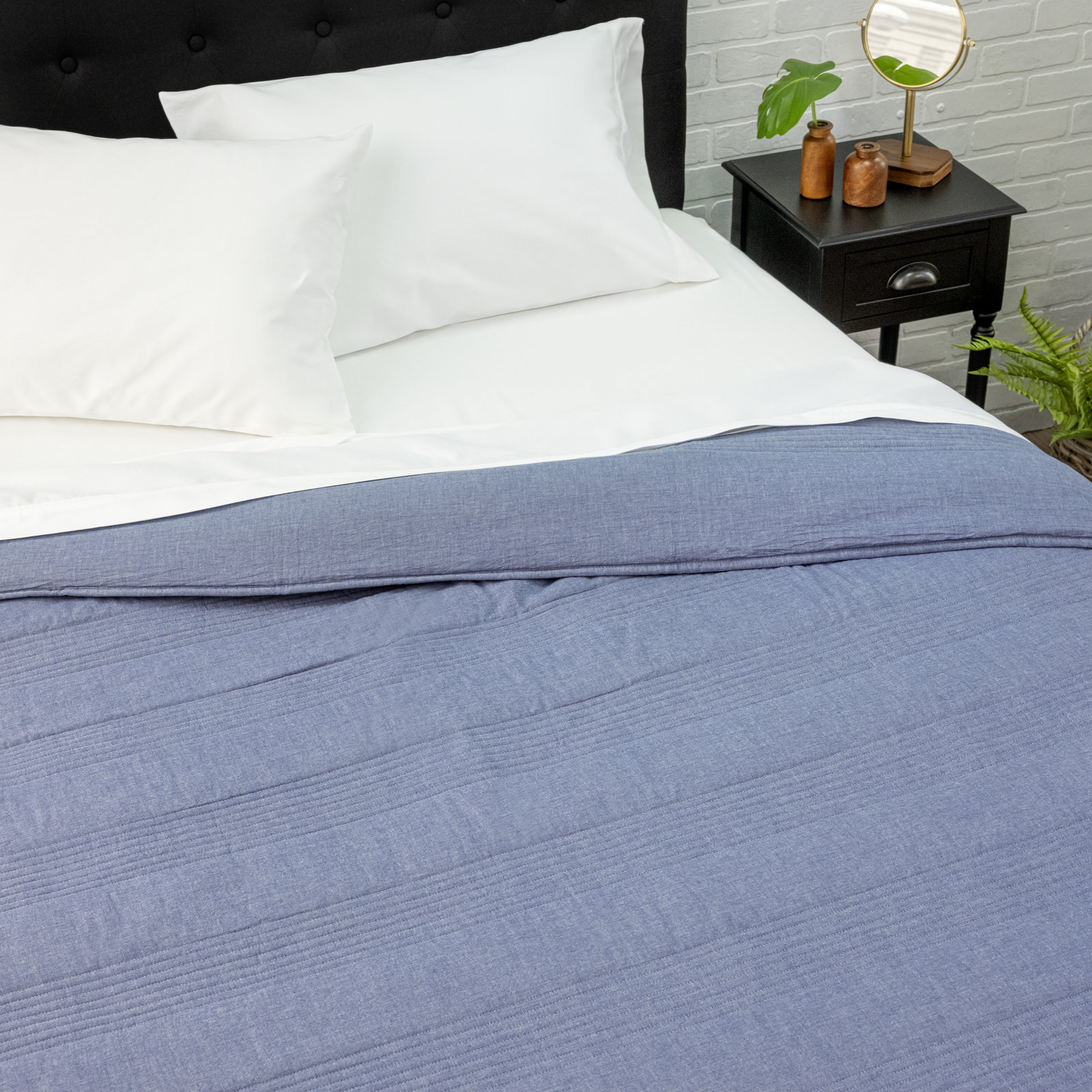 Johnson Cotton Coverlet Set, Navy, King Coverlet