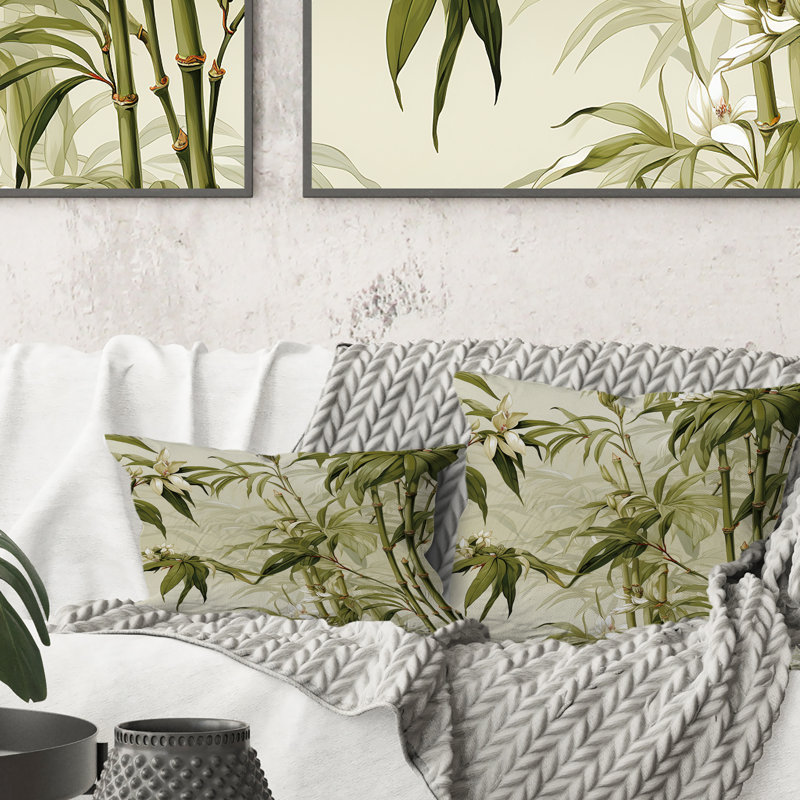 Bamboo Elegance Tropical Motif V - Coussin décoratif imprimé tropical, H 18 po x l 18 po