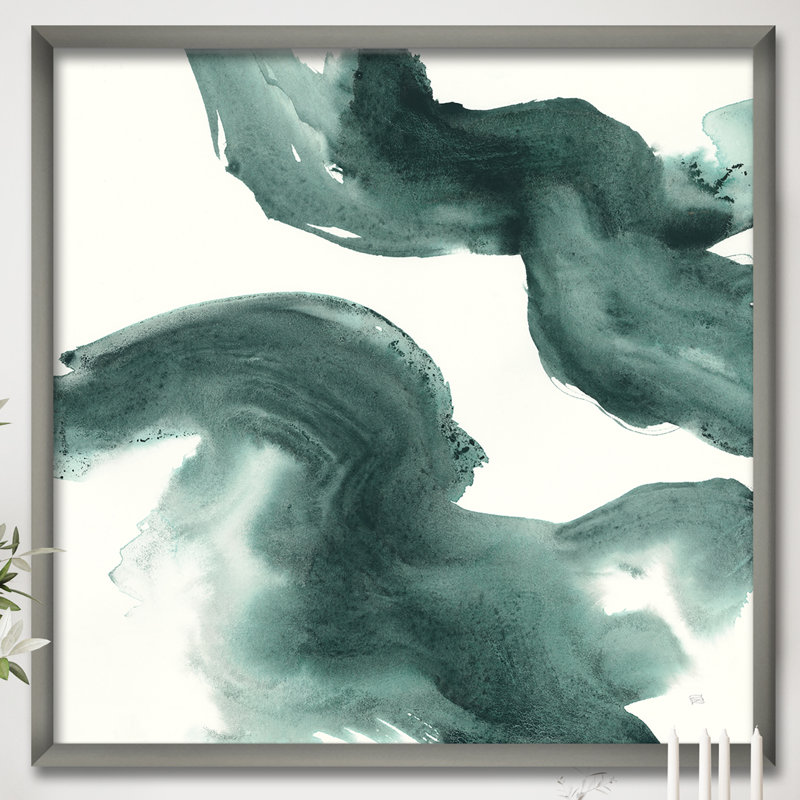 «Gouache Green on Grey I», reproduction d'art sur toile, H 16 po x l 16 po x P 1 po, Cadre argenté