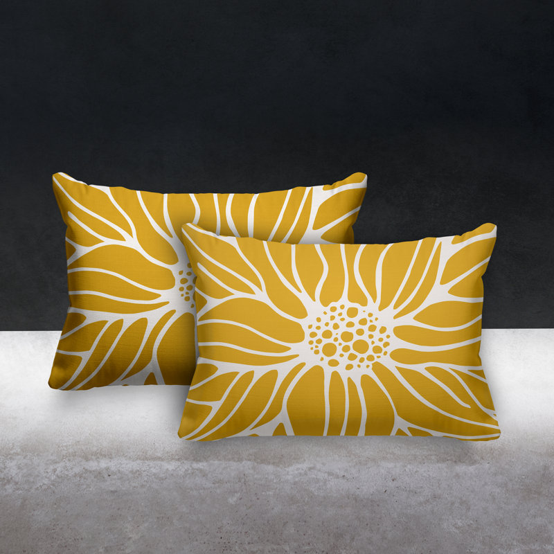 Polyester / Mélange de polyester Housse de coussin rectangulaire intérieure / extérieure lombaire et insert, Jaune