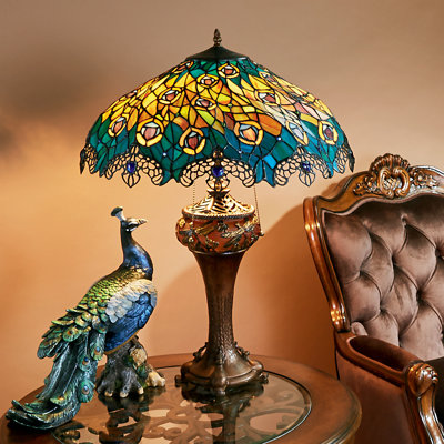 Art Nouveau Peacock Tiffany-Style Table Lamp