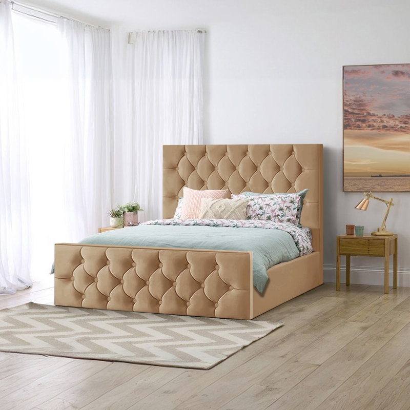 Daughtry Upholstered Ottoman Storage Bed, Beige, Double (4'6)