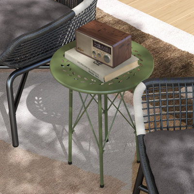 Table de jardin ronde avec découpe florale, table d'appoint en acier pour balcon