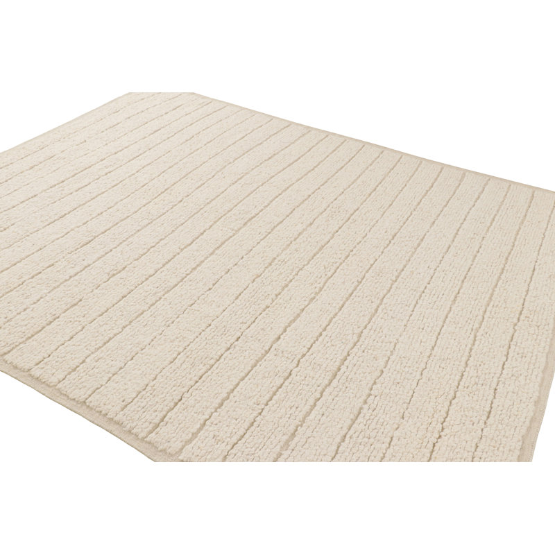 Wool Striped Area Rug in White, Rectangle 5' x 8'