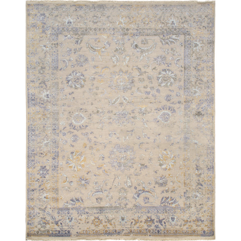 Transitional Hand-Knotted Silver Area Rug