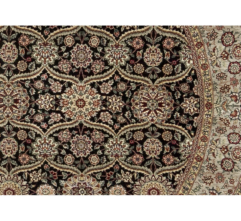 Tapis beige et noir noué à la main de haute qualité