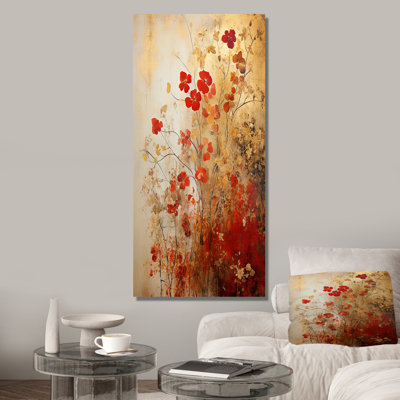 God And Red Floral Japanese Tiles I - Botanicals Wall Art