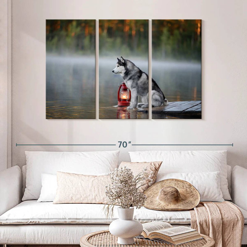 Husky On Lake Dock, 32" H x 50" W
