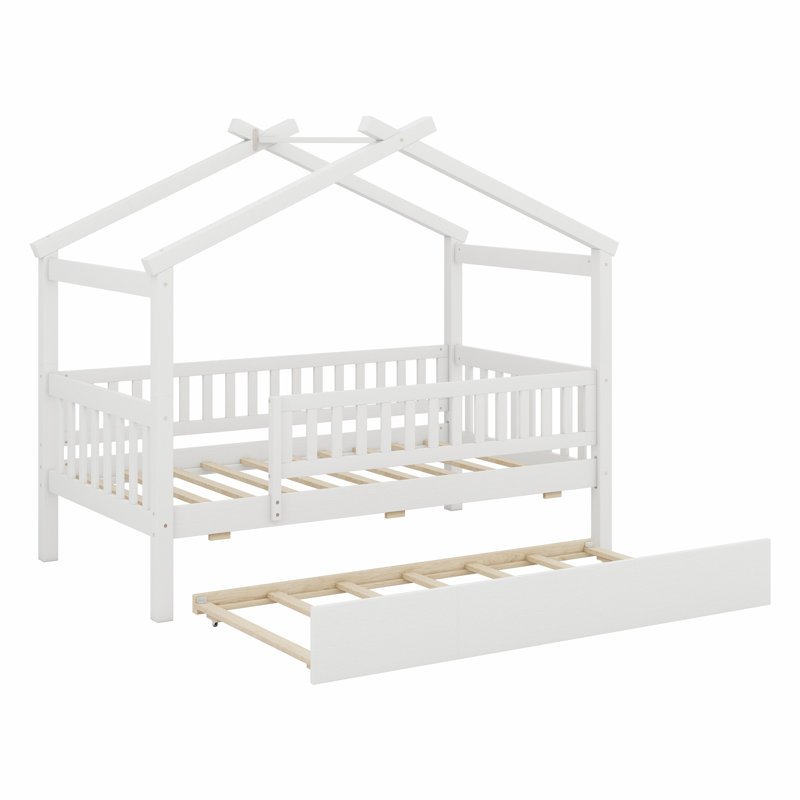 Lit en bois avec couchette, Blanc