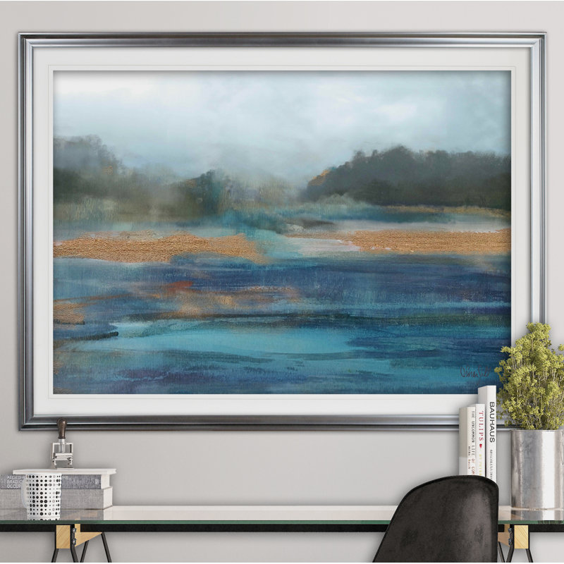 « cold spring », reproduction de peinture à l’huile, Cadre argenté, H 20 po x l 24 po x P 1,5 po