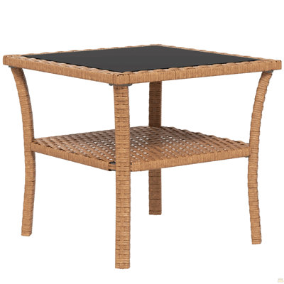 Rattan Side Table, Outdoor End Table With Storage Shelf, Aluminum Frame Square