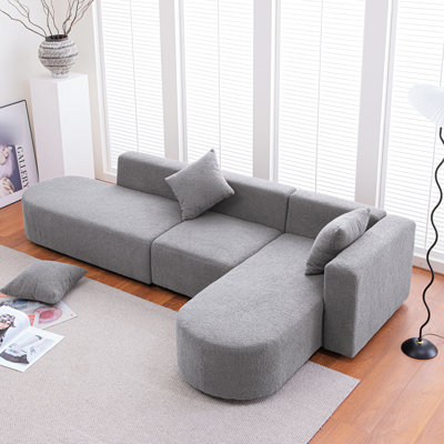 Fauteuil incurvé courbé faisant face à la droite - Modulaire gris moderne pour espace de vie en forme de L avec droite, gris. Revêtement, structure en bois et en métal. Profitez d'une assise confortable et d'un assemblage facile. 111,48 po P 60,78 po