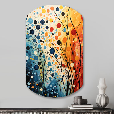 Lien Colorful Mid Century Dynamic Duality III - Midcentury Modern Asymmetrical Metal Wall Art, Modern Cylinder Metal Art Print