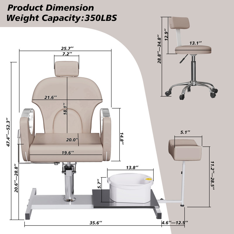 Pedicure Chair With Massage Foot Bath, 360 Degree Swivel Foot Spa Chair, Gray Leather