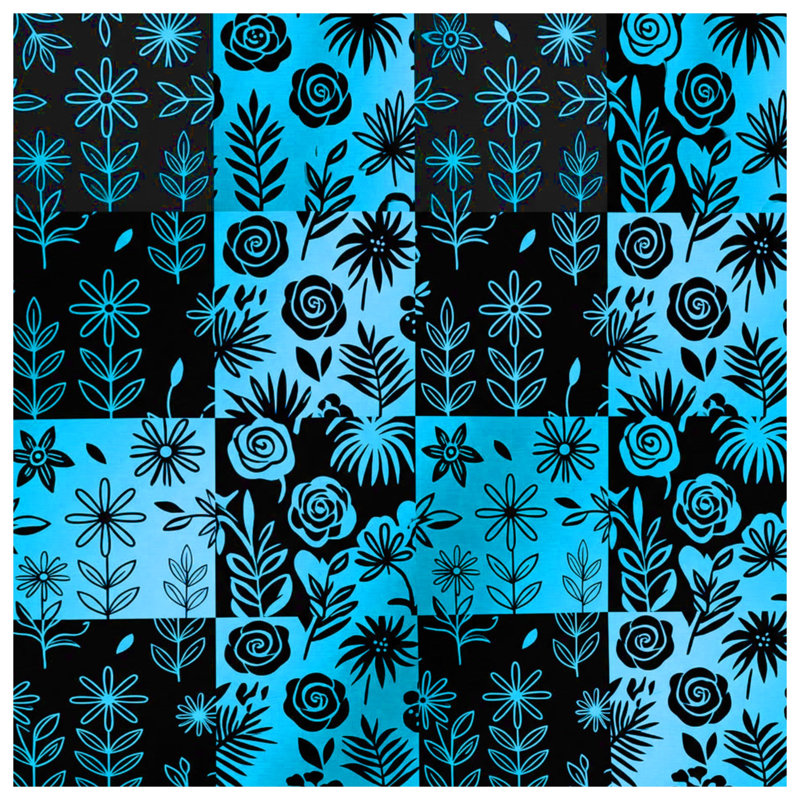 Blue Black Floral Pattern Blankets, 50in W x 60in H
