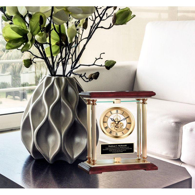 Horloge de table analogique à quartz en bois massif et or, Oui