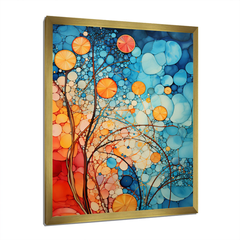 Mosaïque abstraite sur toile, Encadrement doré, H 32 po x l 16 po x P 1 po