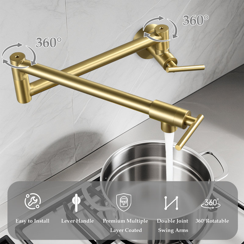 Wall Mount Pot Filler Kitchen Faucet, Single Handle Kitchen Faucets, Brushed Gold