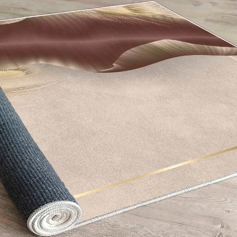 Luxurious 100% Cotton Carpet, 2.6 x 9.8 Feet | Antibacterial, Non-Slip PVC Underside, 0.3 in Pile Height | Machine Washable, Elegant Beige, Gold & Brown Design | Perfect for Living Room & Bedroom Decor