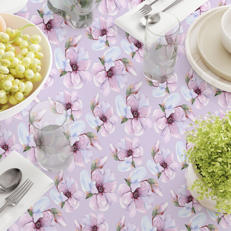 Rectangular Tablecloth, 100% Cotton, 52X104", Brush Stroke Purple Flowers, 104" L x 52" W
