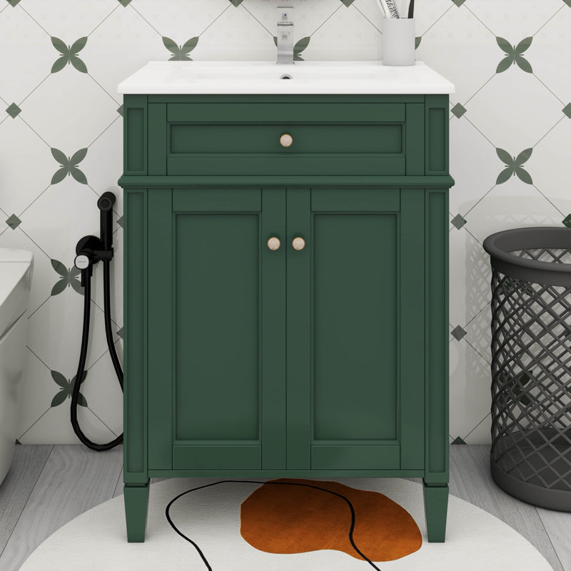 Meuble-lavabo 24 po avec lavabo, 2 portes à fermeture douce et un tiroir basculant, Vert