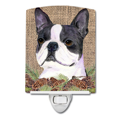 Affenpinscher on simili en toile jute avec des lumières de nuit en céramique de pin