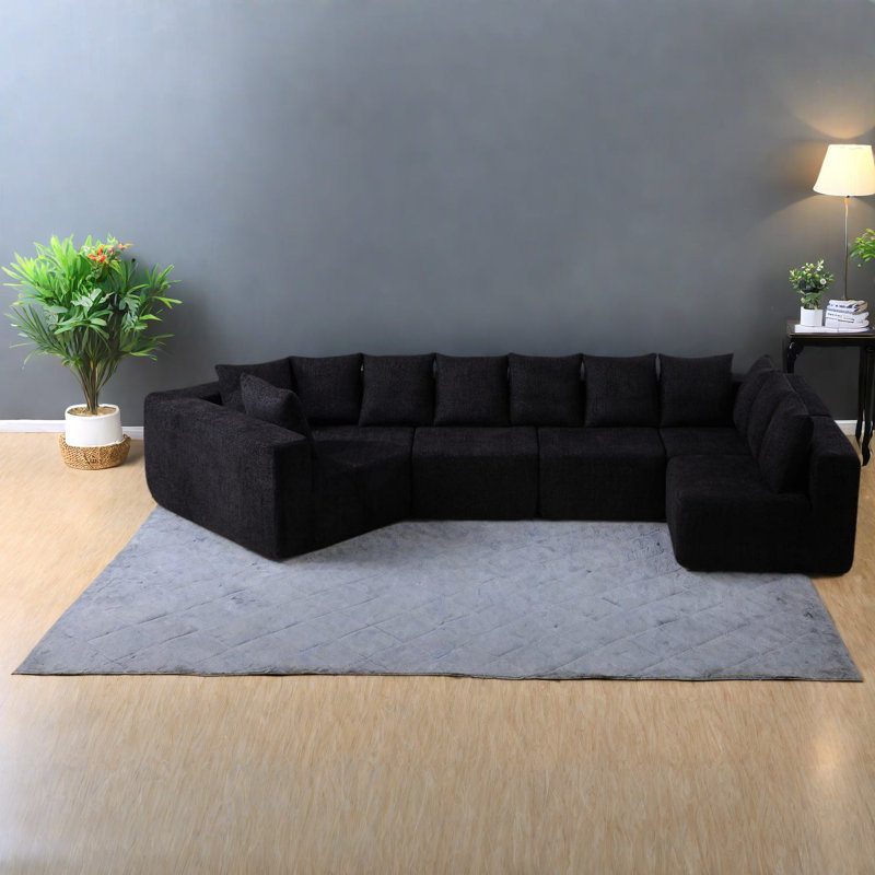 Spacious Chenille Fabric Sofas, Modern L-shaped Design For Home