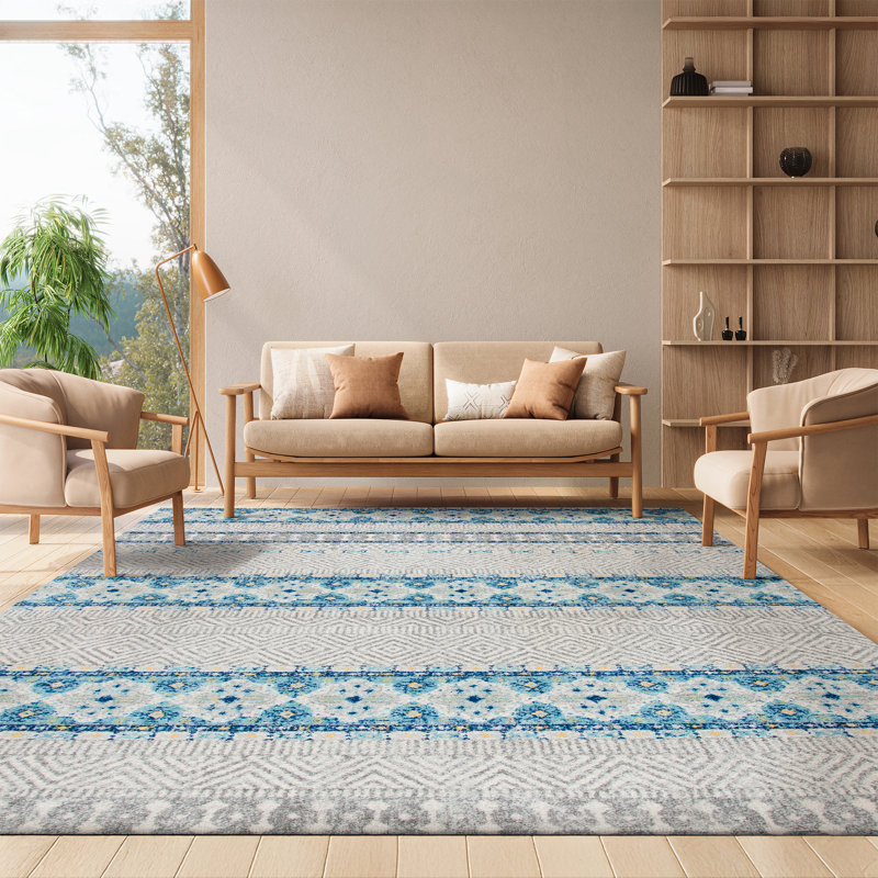 Tapis gris / turquoise Sevier Southwestern, Rectangle 8 pi x 10 pi