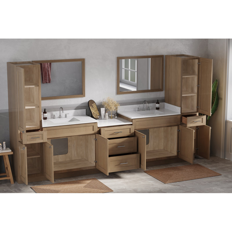 Dessus de meuble-lavabo double 126 po avec comptoir en bois massif Carrara, Chêne naturel